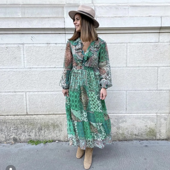 ZARA PATCHWORK PRINT MIDI DRESS - Picture 6 of 10